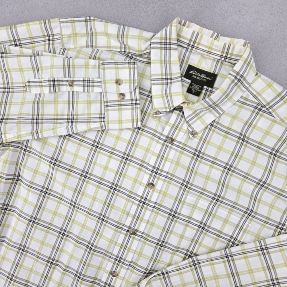 Eddie Bauer Mens XL Tall Shirt Plaid Cotton Relaxed Fit Gorpcore Outdoorsy